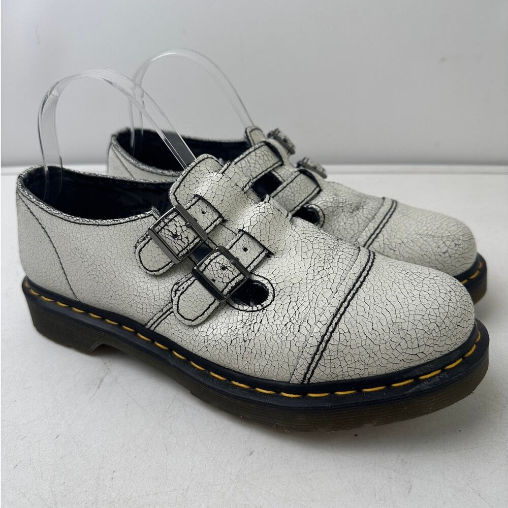 Dr. Martens Susy White Cracked Leather Double Strap Mary Jane Loafers W's Sz 10